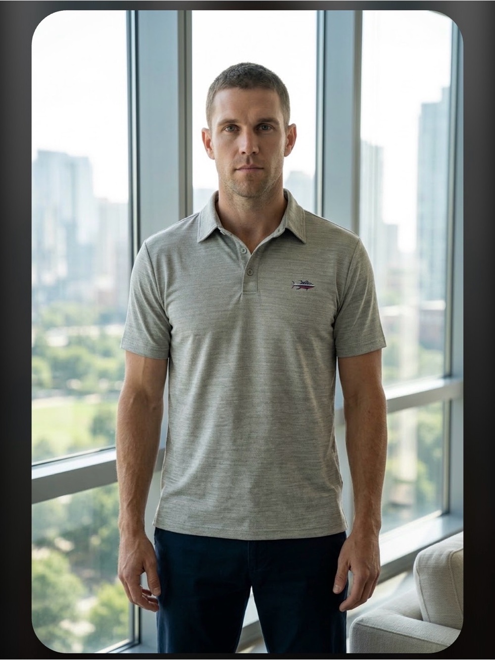 OP Gray Polo Shirt Classic Design Cotton Blend